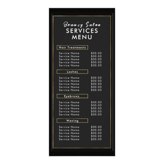 Menü "Black and Gold Modern Salon Add Logo Service (Vorne)
