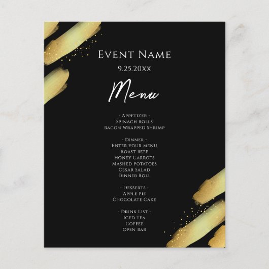 Menü "Black and Gold Paint Budget Event" (Vorderseite)