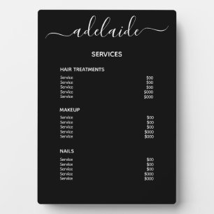 Menü "Black Hair Stylist Salon Price List" Fotoplatte