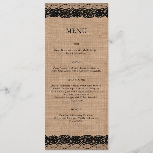 Menü "Black Lace & Burlap" Menükarte (Vorderseite)