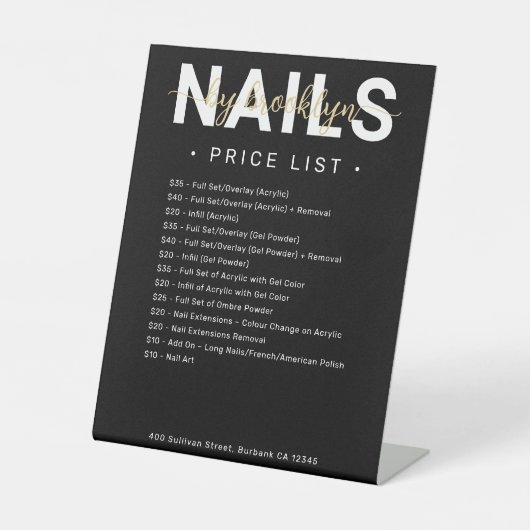 Menü "Black Nail Salon Price List" Sockelschild (Vorderseite)