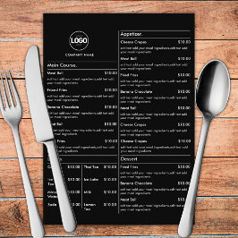 Menü "Black Restaurant Table Cards Flat Menu" Menükarte