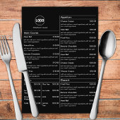 Menü "Black Restaurant Table Cards Flat Menu" Menükarte