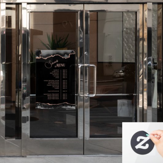 Menü "Black Rose Gold Agate Services" Fensteraufkleber (Büro Tür)