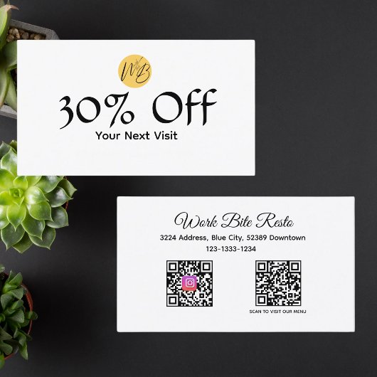 Menü "Black & White Restaurant Qr Code" und Rabattkarte