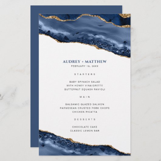 Menü "Blue and Gold Agate Border" (Vorne/Hinten)