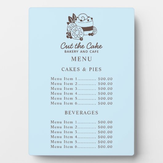 Menü "Blue Cake Logo Bakery Price" Fotoplatte (Vorderseite)
