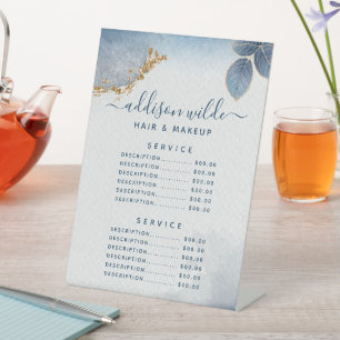 Menü "Blue Gold Watercolor Botanical Service Price Sockelschild