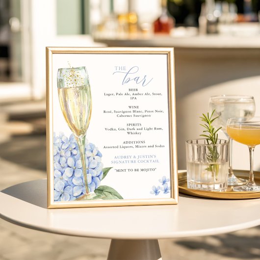 Menü "Blue Hydrangeas & Gold Glass Bar" Poster