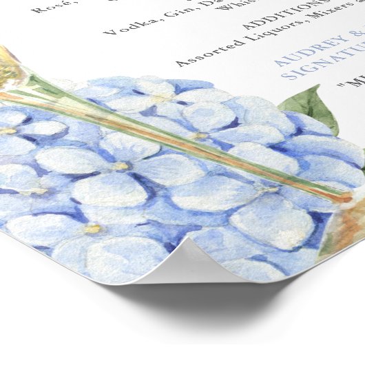 Menü "Blue Hydrangeas & Gold Glass Bar" Poster (Ecke)