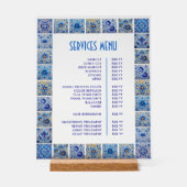 Menü "Blue Mediterranean Tiles Frame Services" Acrylschild (Vorderseite)