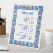 Menü "Blue Mediterranean Tiles Frame Services" Sockelschild (In Situ)