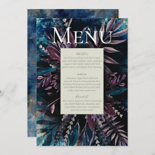 Menü Blues des Foliage-Bouquets Einladung (Vorne/Hinten)