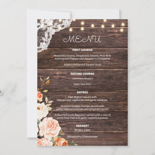 Menü "Blues & Peach Floral Entree" Einladung (Vorderseite)