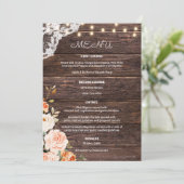 Menü "Blues & Peach Floral Entree" Einladung (Stehend Vorderseite)
