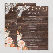 Menü "Blues & Peach Floral Entree" Einladung (Vorne/Hinten)