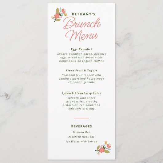 Menü "Blumenkost" Menükarte (Vorderseite)