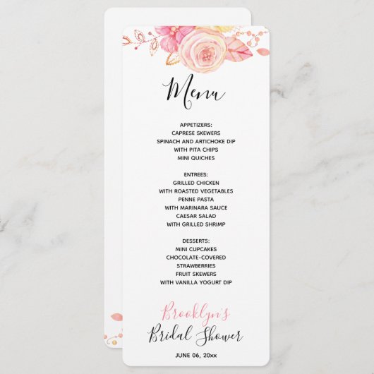 Menü "Blumenrosa" des Brautparty Einladung (Vorne/Hinten)