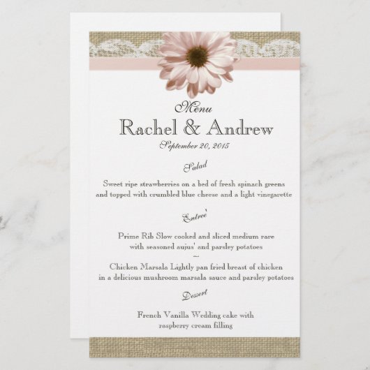 Menü "Blush Daisy Country Lace" (Vorne/Hinten)