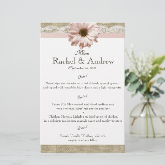 Menü "Blush Daisy Country Lace" (Stehend Vorderseite)