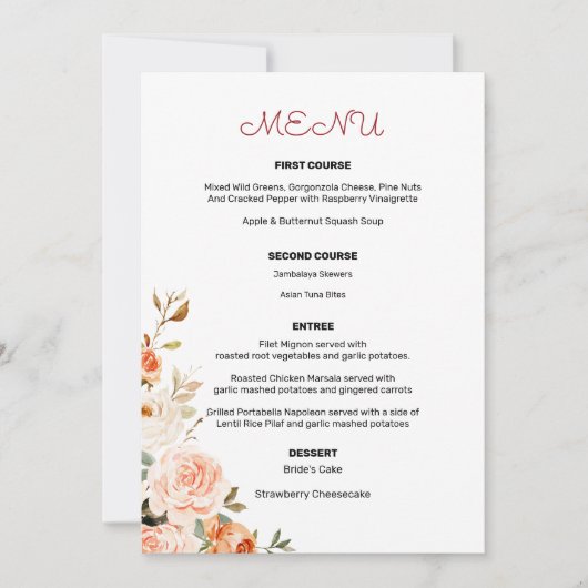 Menü "Blush & Peach floral Entree" 2 Einladung (Vorderseite)
