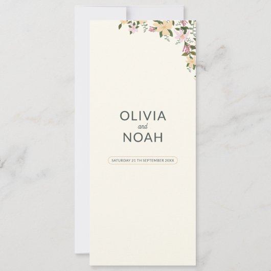 Menú boda flores tropicales bohemio clásico (Rückseite)