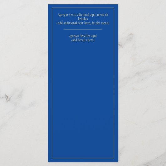 Menú Bodas Oro Azul Bilingüe Español Inglés Menükarte (Rückseite)