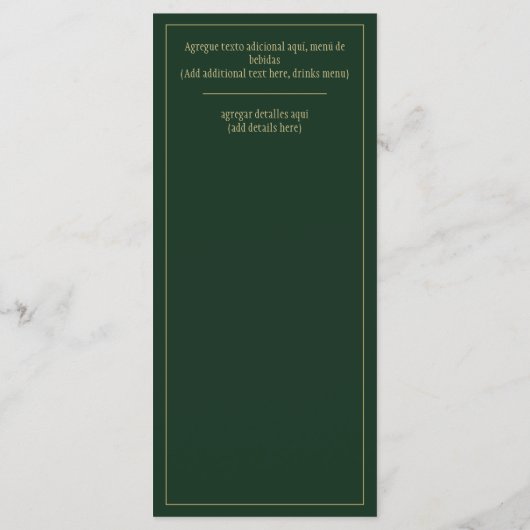 Menú Bodas Oro Verde Bilingüe Español Inglés Menükarte (Rückseite)