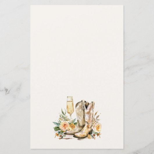 Menü "Boots" und "Bubbly Western" im Brautparty (Rückseite)