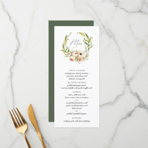 Menü "Botanischer Wald Floral Wreath Calligraphy" Menükarte