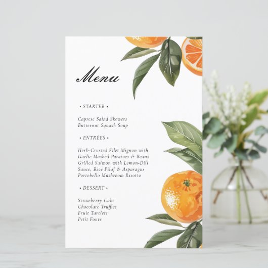 Menü "Botanisches Orange Main Squeeze Brautparty" (Stehend Vorderseite)