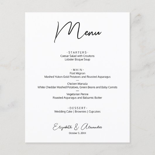 Menü "Budget Wedding" (Vorne)