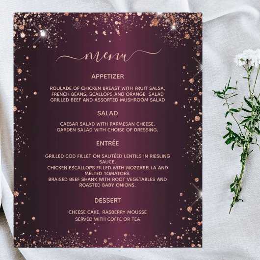 Menu burgundy Rose Gold