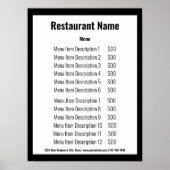 Menü "Business Black and White Restaurant Template Poster (Vorne)
