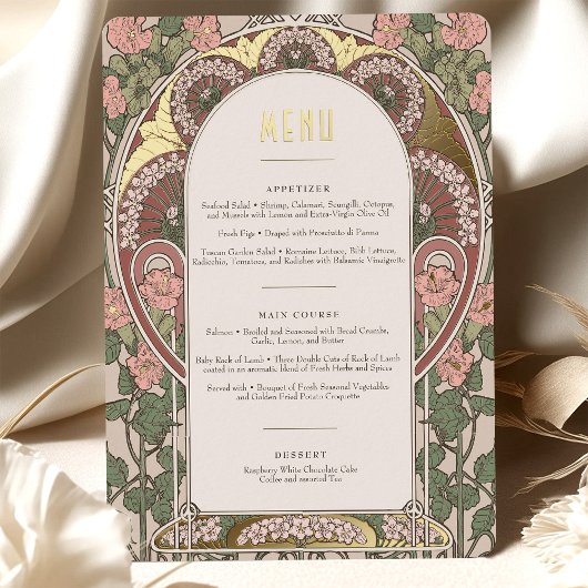 Menu Card Art Nouveau Wedding Gold Akzente Folieneinladung