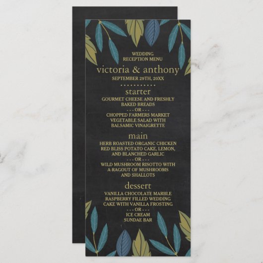 Menü "Chalkboard Leaf Wedding" Menükarte (Vorne/Hinten)