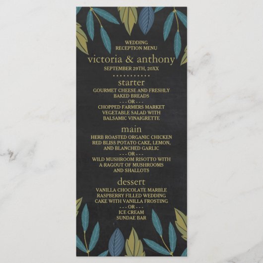 Menü "Chalkboard Leaf Wedding" Menükarte (Vorderseite)