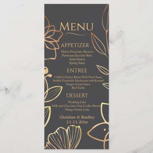 Menü "Charcoal & Gold Wedding" Menükarte (Vorderseite)