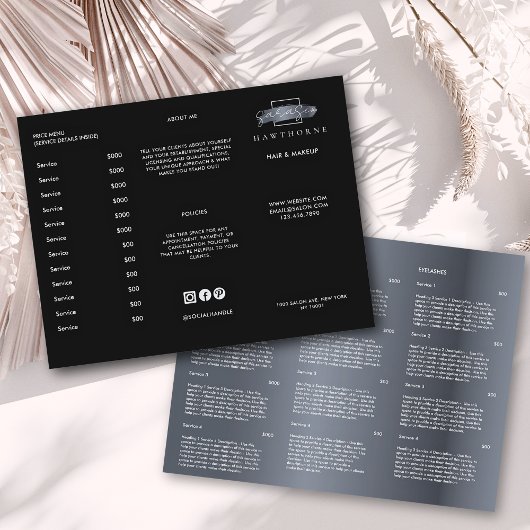 Menü "Chic Brush Stroke Salon Price List Services