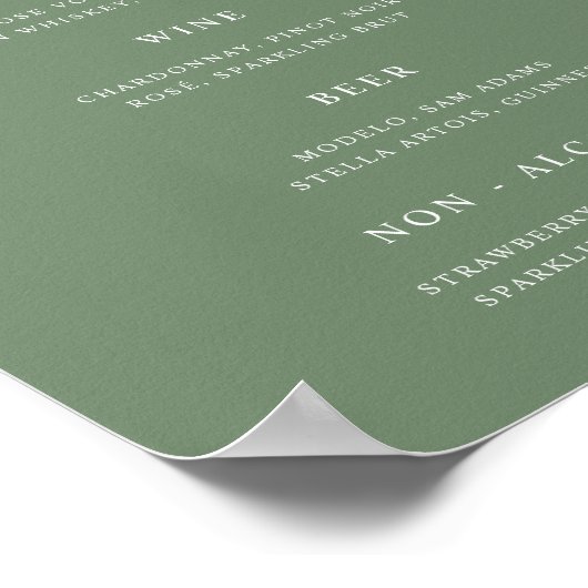 Menü "Classic Sage Green Wedding Bar" Poster (Ecke)