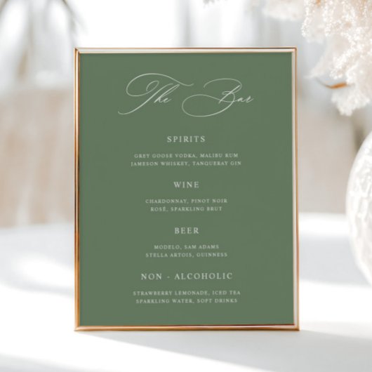 Menü "Classic Sage Green Wedding Bar" Poster