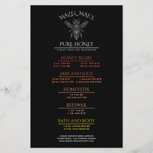 Menü "Custom Apiary Honey" (Vorderseite)