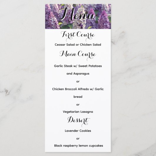 Menü "Custom Lavender Blume Wedding" Menükarte (Vorderseite)