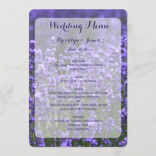Menü "Custom Lila Lavender Wedding" Menükarte (Vorderseite)