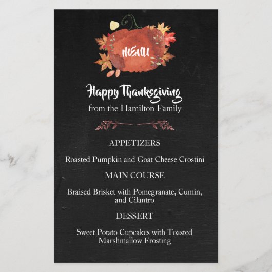 Menü "Custom Watercolor Pumpkin Erntedank" (Vorderseite)