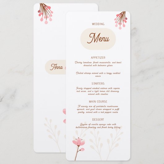 Menú de boda rosa y beige flores silvestres (Vorne/Hinten)