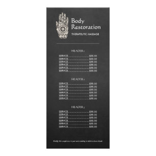 Menü der Liste der Preise für Massagetherapeuten m