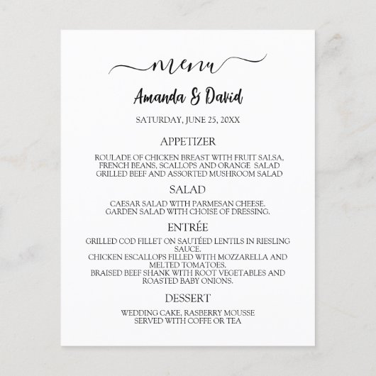 Menü des Hochzeitsprogramms weiß schwarz (Rückseite)