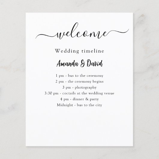 Menü des Hochzeitsprogramms weiß schwarz (Vorderseite)