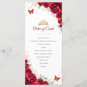 Menü des Red Gold Floral Quinceanera Programms Menükarte (Rückseite)